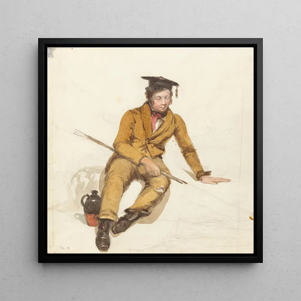 A young scholar goes fishing - William Henry Hunt — framed artwork on a wall