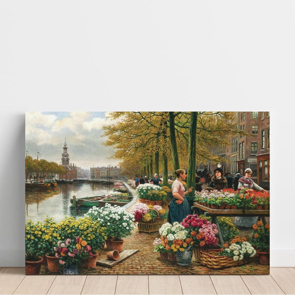 Reproduction of the painting of a Flower Market in Amsterdam - Henri Houben