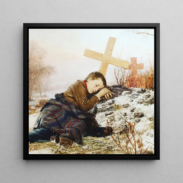 an orphan on his mother's grave - Uro Predi — framed artwork on a wall