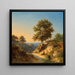 Mountain landscape painting with a woman at the spring fountain - Heinrich Dallwig — framed artwork on a wall
