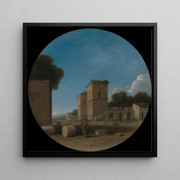 a Roman landscape with figures - Goffredo Wals — framed artwork on a wall