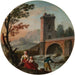 a fisherman and his family under a bridge - Charles-François Grenier De Lacroix — displayed in an interior
