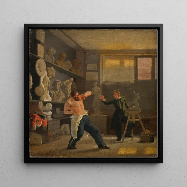 A sculptor in his studio working from life, the medalist Christen Christensen - Wilhelm Bendz — framed artwork on a wall