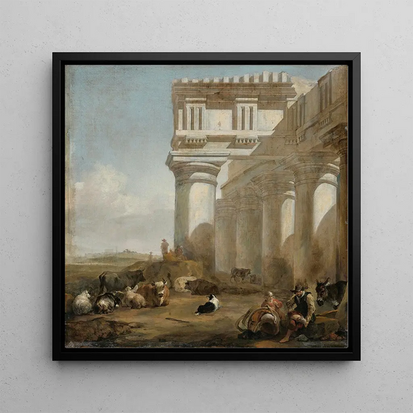 a Roman temple with herders of cattle - Jan Baptist Weenix — wall display of the artwork