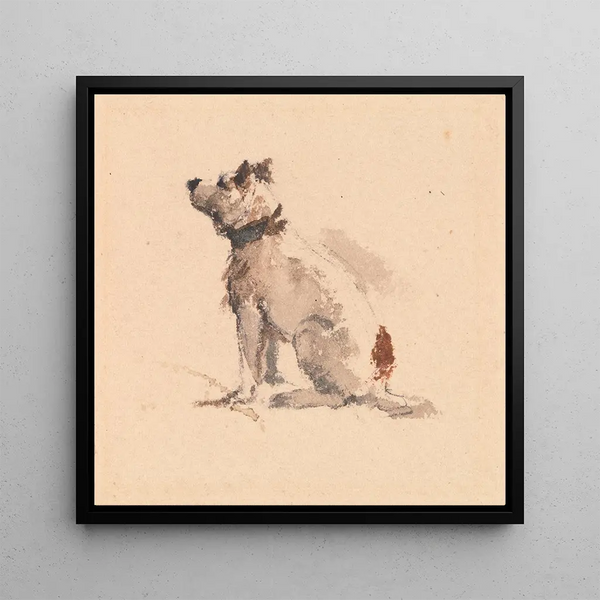 a seated terrier in left profile - Peter DeWint — framed artwork on a wall