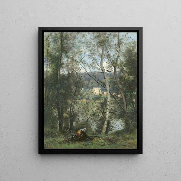 Reproduction of the painting of a Woman Gathering Wood at Ville-d'Avray - Jean-Baptiste Camille Corot