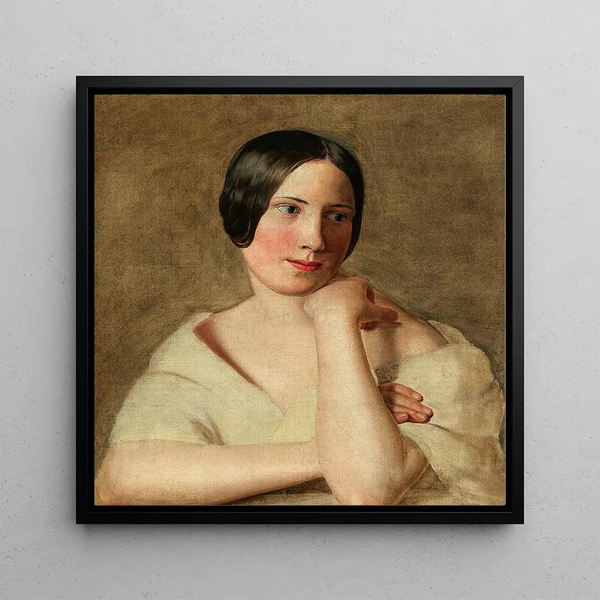 a Girl with Arms Resting - Ferdinand Georg Waldmüller — framed artwork on a wall