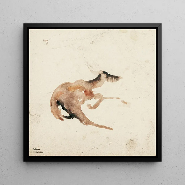 A lying doe - Antoine-Louis Barye — framed artwork on a wall