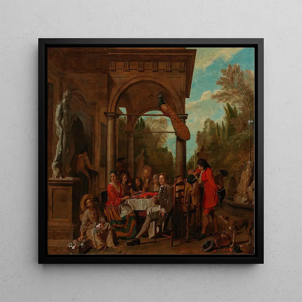 an elegant company dining on a terrace - Jan Josef Horemans the Elder — framed artwork on a wall
