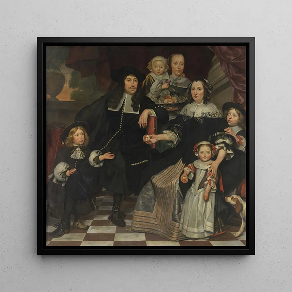 a family on the terrace of a country house - Hendrick Ten Oever — framed artwork on a wall