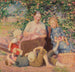 a woman with children under an apple tree - Hans Olde — artwork view
