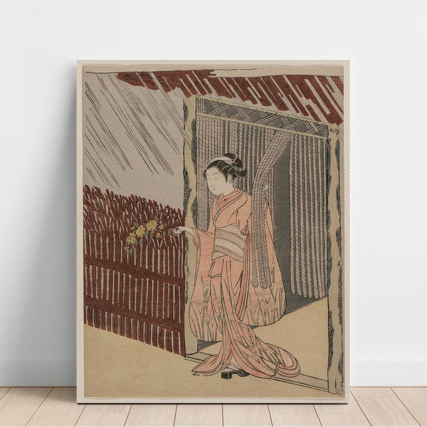 Reproduction of the painting of a girl dressing in pink - Suzuki Harunobu
