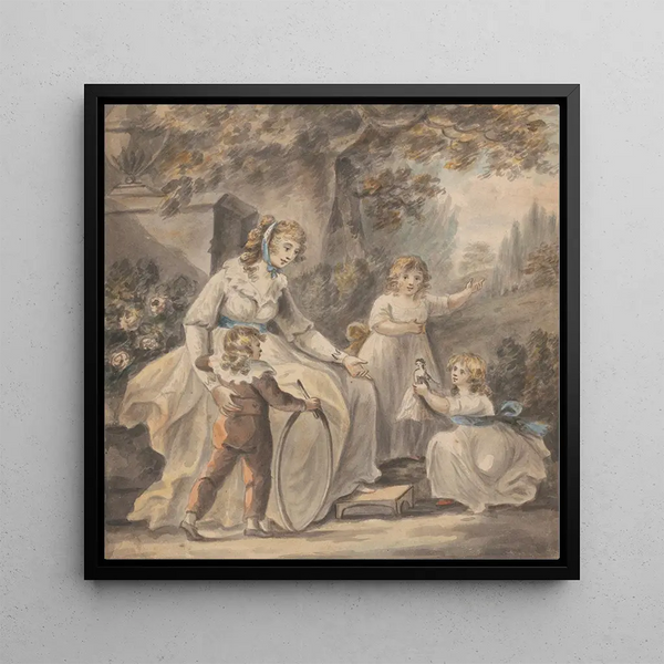A nursemaid with three children - Paul Sandby — framed artwork on a wall