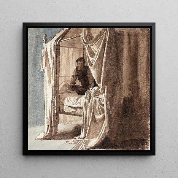 a scene with shadow, study for the image Niels Ebbesen and Count Gert exhibited in 1868 - Carl Bloch — framed artwork on a wall