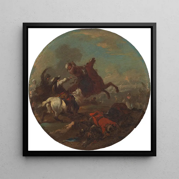 a battle scene with fallen soldiers - August Querfurt — framed artwork on a wall