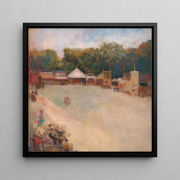 a summer evening at the funfair in the deer park north of Copenhagen - Fridolin Johansen — framed artwork on a wall