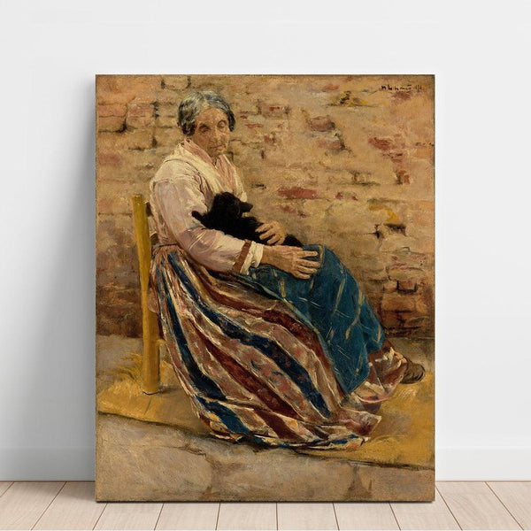 Reproduction of the painting of an old woman with a cat - Max Liebermann