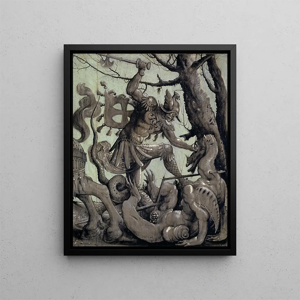 Saint Georges combattant le dragon - Urs Graf — framed artwork on a wall