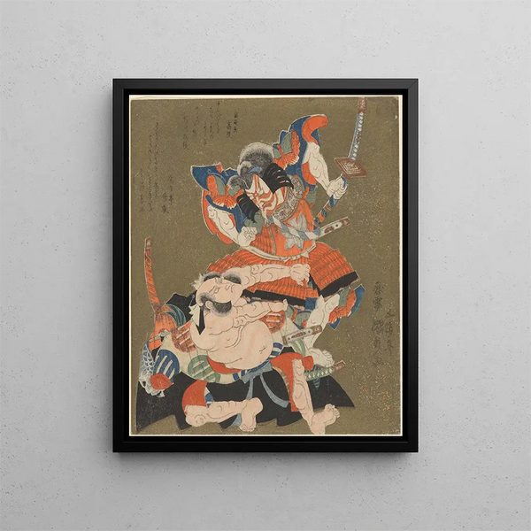 a duel between two warriors - Utagawa Kunisada Toyokuni III — framed artwork on a wall