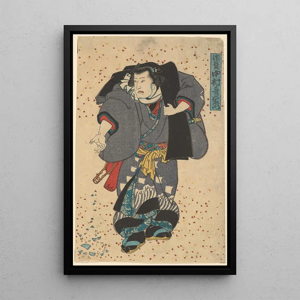 Actor Playing the Role of Nuregami - Utagawa Kunisada Toyokuni III — framed artwork on a wall