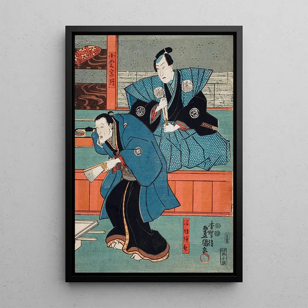 Acteurs Band Sajr I in Mumata Junsai Band Takesabur I in Oguri Stan - Utagawa Kunisada Toyokuni III — framed artwork on a wall