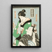 Actors in the Roles of the Woman by Kanpei Okaru and Ichimonjiya Saibei from the Play Chshingura - Utagawa Kunisada Toyokuni III — framed artwork on a wall
