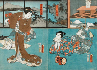 Acteurs dans les rôles de Toriyama Shôsaku et Uba Akishino - Utagawa Kunisada Toyokuni III — artwork view