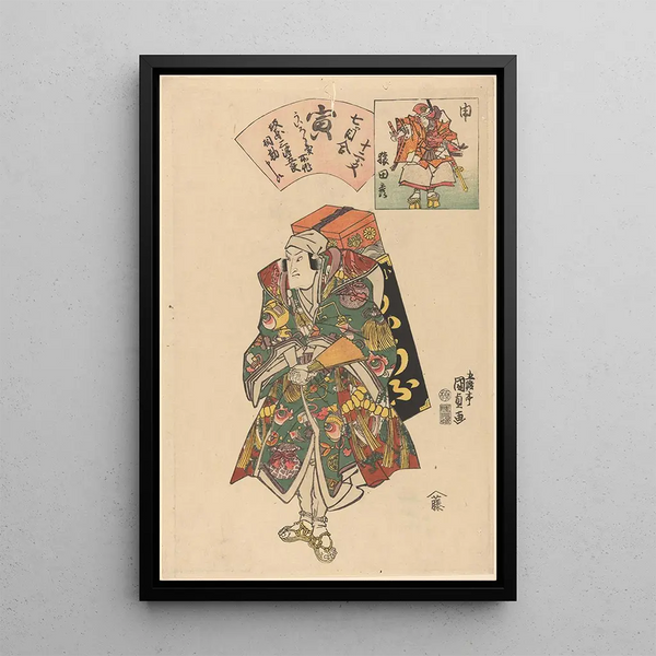 Band Mitsugor in the Role of the Sweetness Seller Deity - Utagawa Kunisada Toyokuni III — framed artwork on a wall