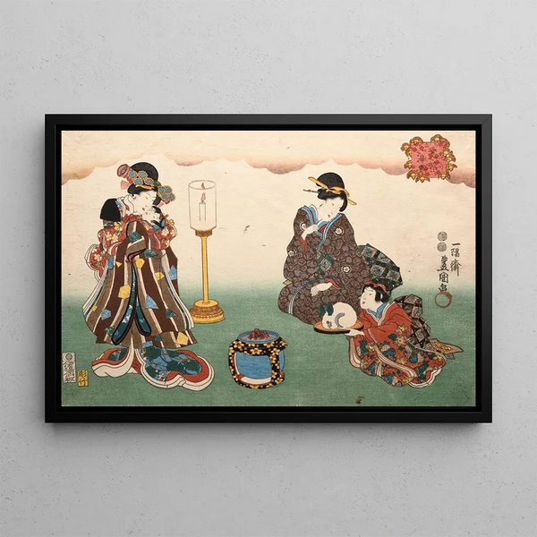 Eight figurative views Sugata Hakkei Pl1 - Utagawa Kunisada Toyokuni III — framed artwork on a wall