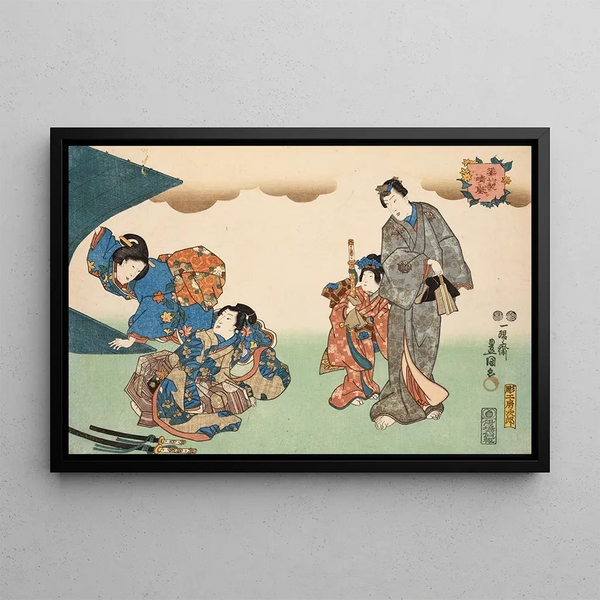 Eight figurative views Sugata Hakkei Pl2 - Utagawa Kunisada Toyokuni III — framed artwork on a wall