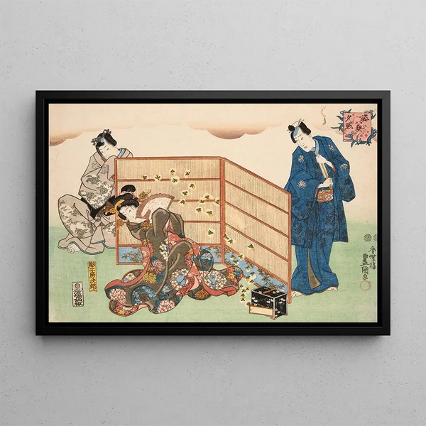 Eight figurative views Sugata Hakkei Pl3 - Utagawa Kunisada Toyokuni III — framed artwork on a wall