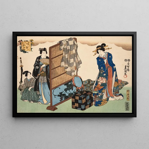 Eight figurative views Sugata Hakkei Pl4 - Utagawa Kunisada Toyokuni III — framed artwork on a wall