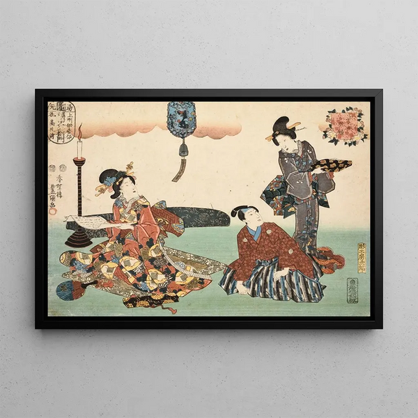 Eight figurative views Sugata Hakkei Pl8 - Utagawa Kunisada Toyokuni III — framed artwork on a wall