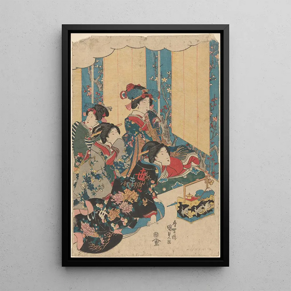 Four Elegant Courtesans - Utagawa Kunisada Toyokuni III — framed artwork on a wall
