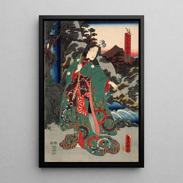 Green Painting - Utagawa Kunisada Toyokuni III — framed artwork on a wall