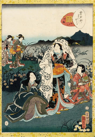 Murasaki Shikibu hiding from The Tale of Genji, Night Plum Chapter - Utagawa Kunisada Toyokuni III — artwork view