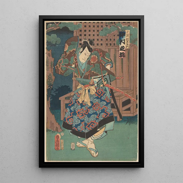Nakamura Shikan painting in the role of Huwa Hanzaemon - Utagawa Kunisada Toyokuni III — framed artwork on a wall