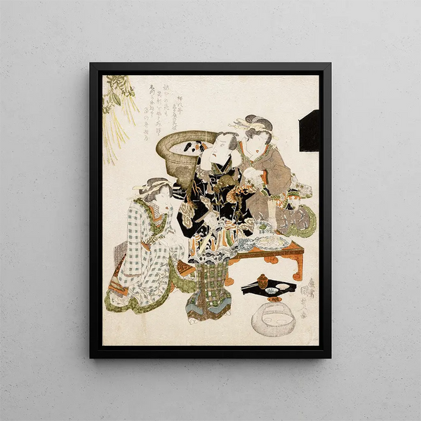 L'acteur Onoe Kikugorō III at the Umemoto tea salon - Utagawa Kunisada Toyokuni III — framed artwork on a wall