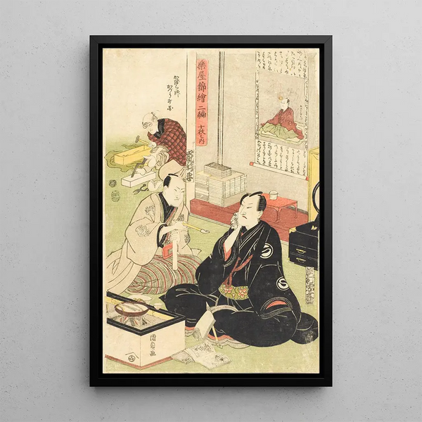Acteurs Sawamura Sōjurō et Arashi Shincha - Utagawa Kunisada Toyokuni III — framed artwork on a wall