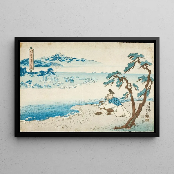 The Poet Hitomaro on the Shore of Akashi Bay - Utagawa Kunisada Toyokuni III — framed artwork on a wall