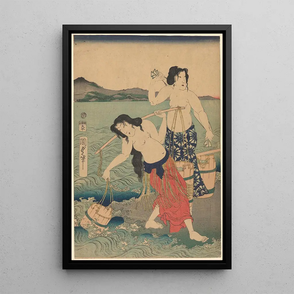 Les femmes du sel - Utagawa Kunisada Toyokuni III — framed artwork on a wall