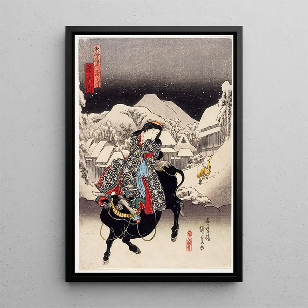 View of Kanbara - Utagawa Kunisada Toyokuni III — framed artwork on a wall