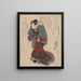 a Woman wearing a Samurai armor Surimono - Utagawa Kunisada Toyokuni III — framed artwork on a wall