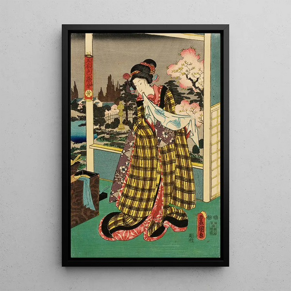 Yellow Painting - Utagawa Kunisada Toyokuni III — framed artwork on a wall