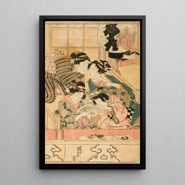 Young women in a theater box - Utagawa Kunisada Toyokuni III — framed artwork on a wall