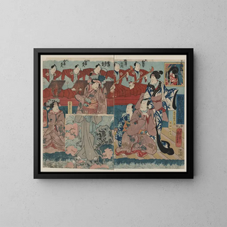 The Spring of Young Shoots by Tsurishinobu - Utagawa Kuniyoshi — framed artwork on a wall