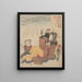 a seated woman with a black teapot in the background - Utagawa Kuniyoshi — framed artwork on a wall