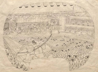 Design for a fan-shaped painting of the Kabuki theater - Utagawa Sadahide — artwork view