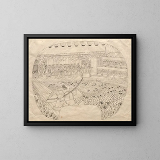 Design for a fan-shaped painting of the Kabuki theater - Utagawa Sadahide — framed artwork on a wall