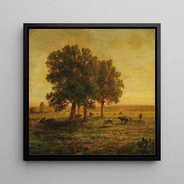 Cows under an Oak Group at Apremont - Théodore Rousseau — framed artwork on a wall
